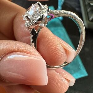 Sterling silver oval diamond with halo engament ring. Size 10